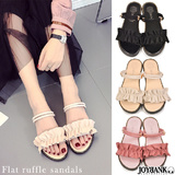 【全品90％オフ】SALE レディース サンダル 靴 フリル フラット ぺたんこ...